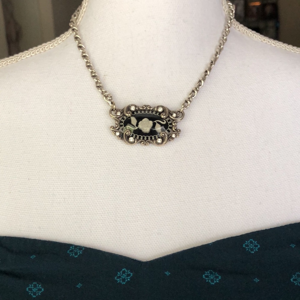 BRIGHTON Black and White Rose Necklace
